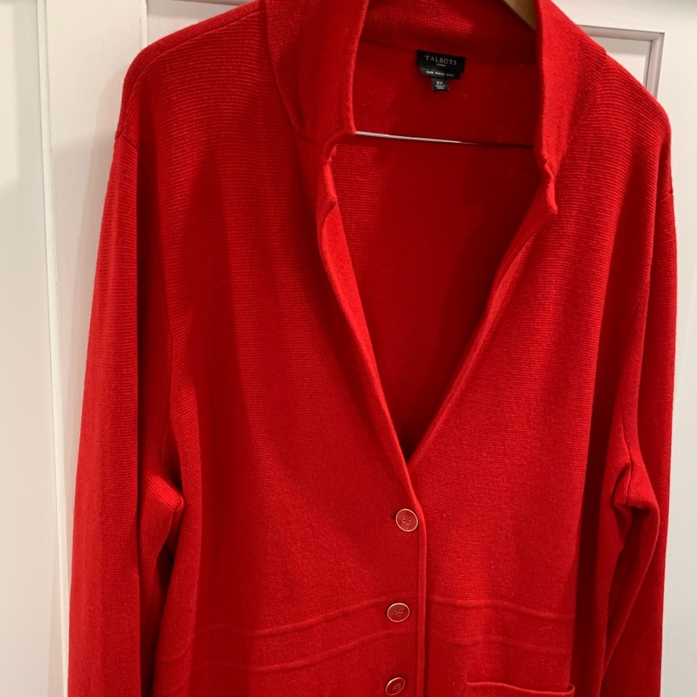 Talbots Sweater Jacket in Red - Soft Marino Wool - 2x